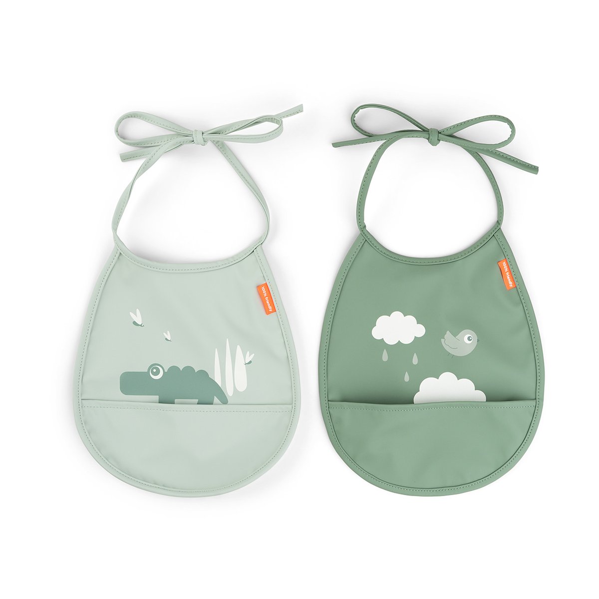 Done by deer Croco Tiny Bib 2-pack Green | Scandinavian Design | Other kitchen utensils | Green