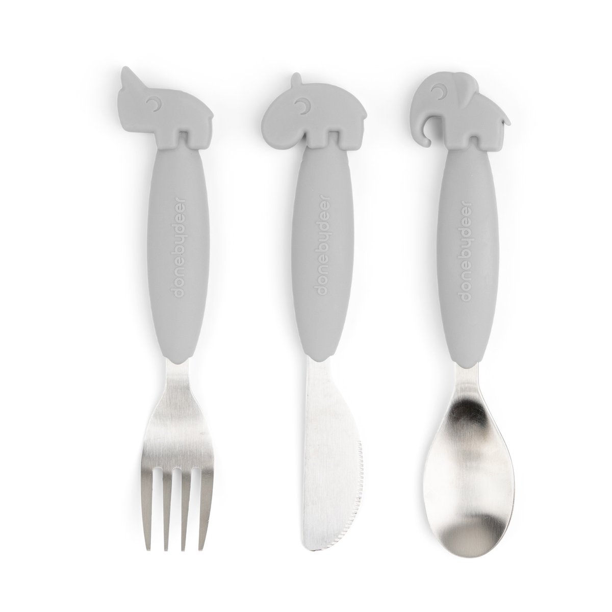 Done by deer Deer Friends Easy-grip cutlery set 3 pieces Grey