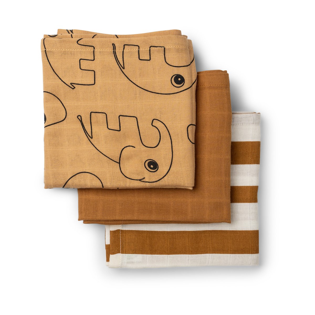 Done by deer Deer Friends washcloth 3-pack Mustard | Scandinavian Design | Kitchen tea towels | Yellow