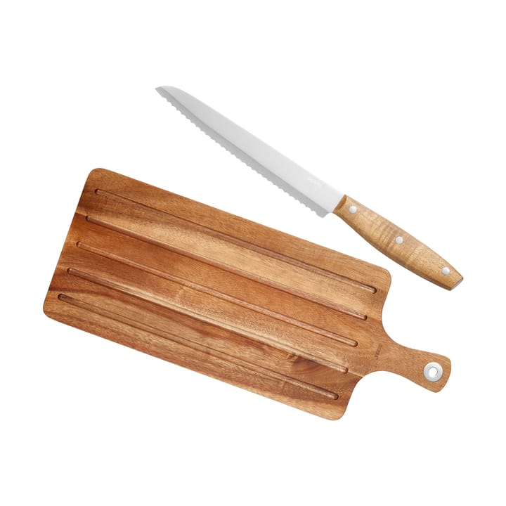 Billy bread knife and cutting board 2 pieces - Acacia-stainless steel - Dorre