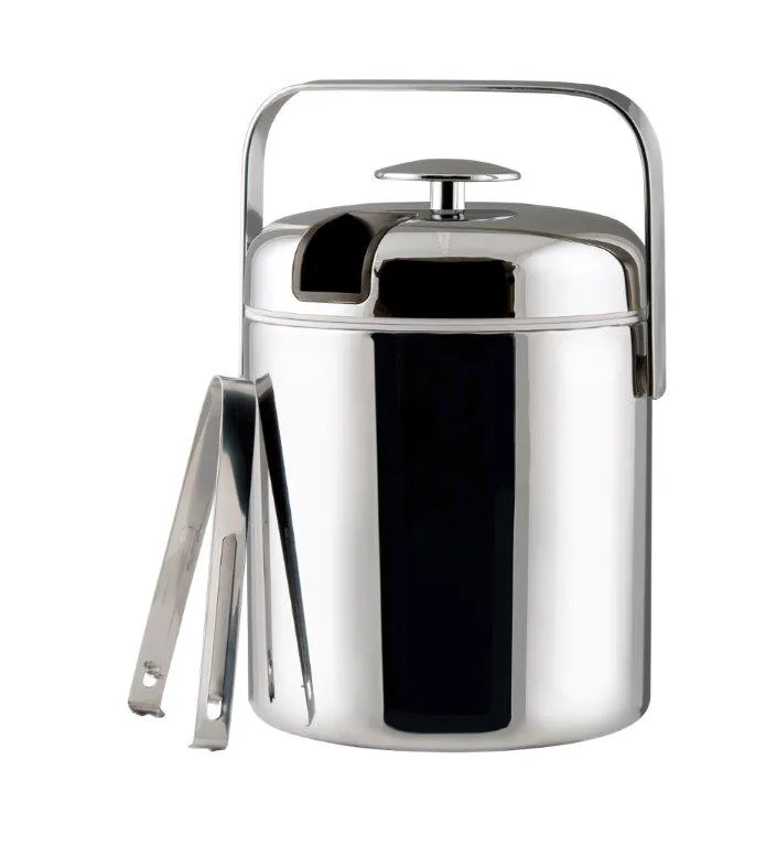 Dorre Chrome ice bucket "thermo" with lid and ice tongs 1.3 L