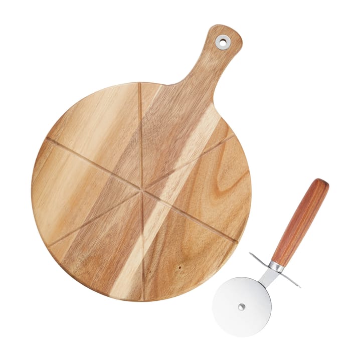 Sade pizza set: pizza cutter, cutting board Ø32 cm - Acacia - Dorre