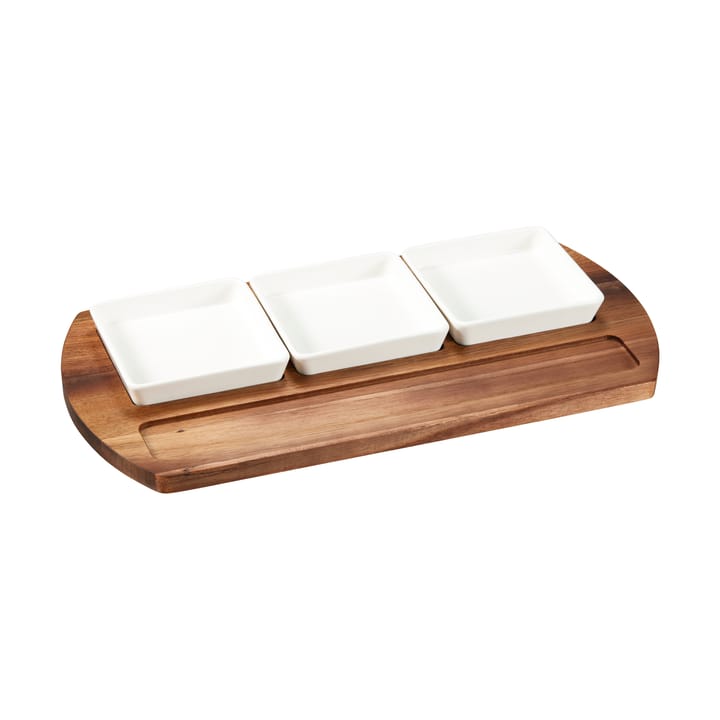 Selina serving tray + bowl 4 pieces - Acacia-white porcelain - Dorre