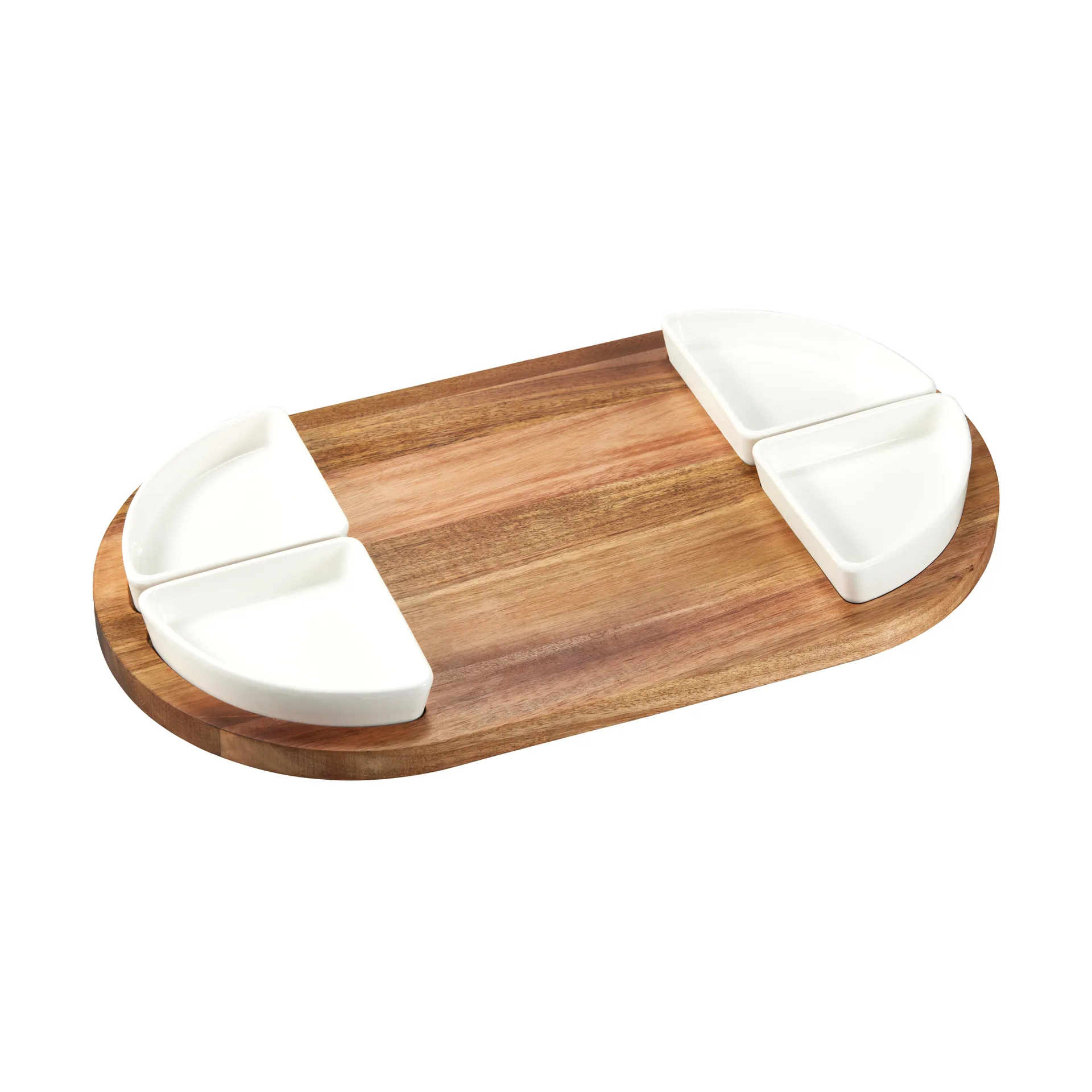 Sevyn serving tray + bowl 5 pieces, Acacia-white porcelain Dorre