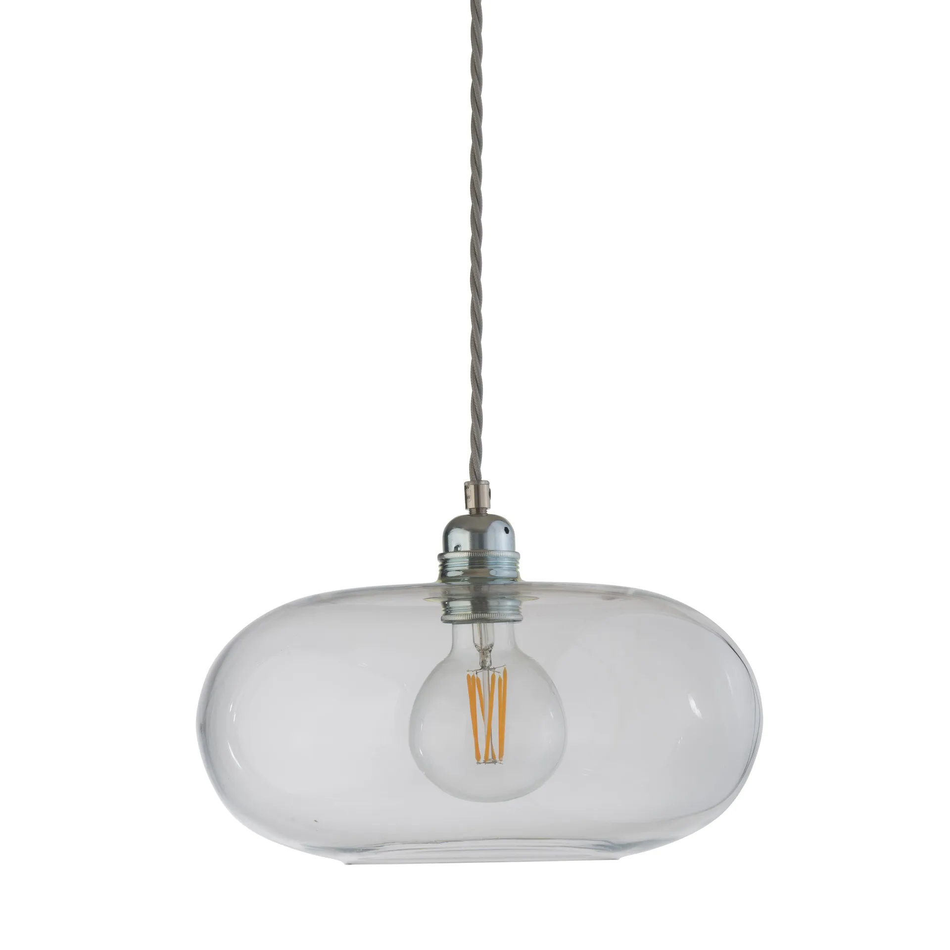 Horizon ceiling lamp Ø 29 cm, clear + silver-coloured cord EBB & FLOW
