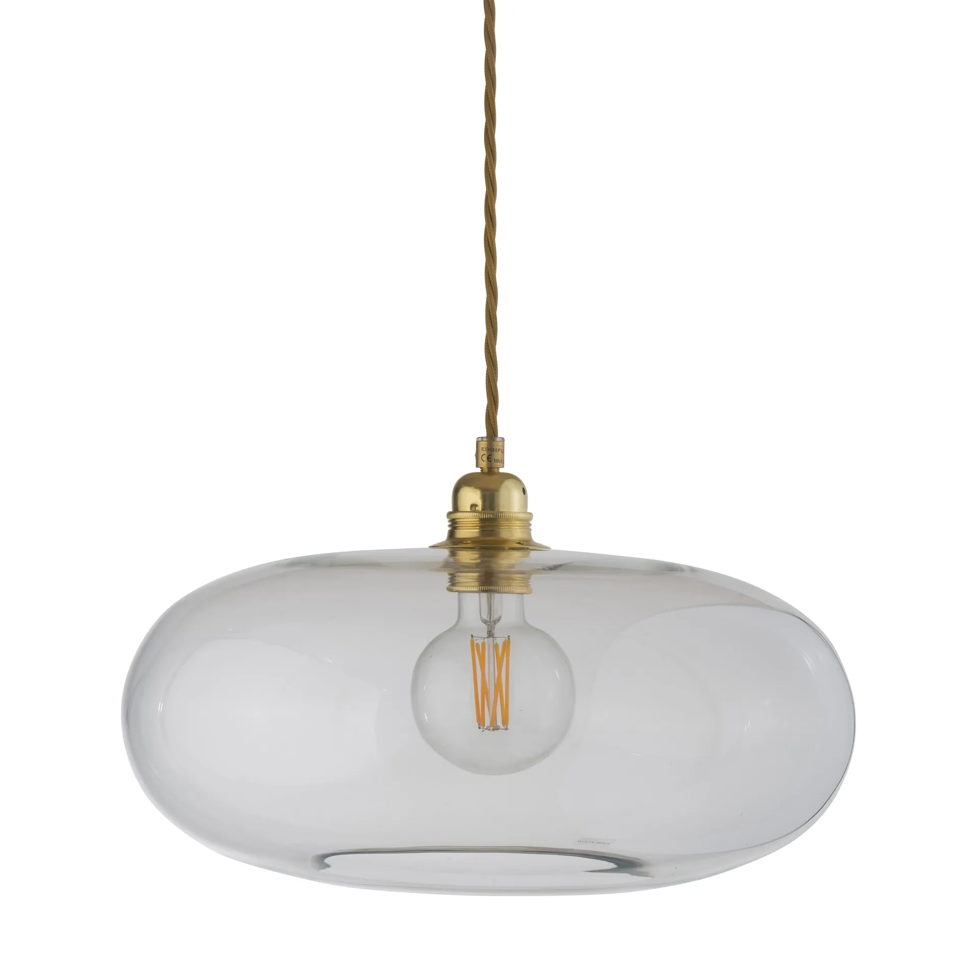 Horizon ceiling lamp Ø 36 cm, clear + gold-coloured cord EBB & FLOW