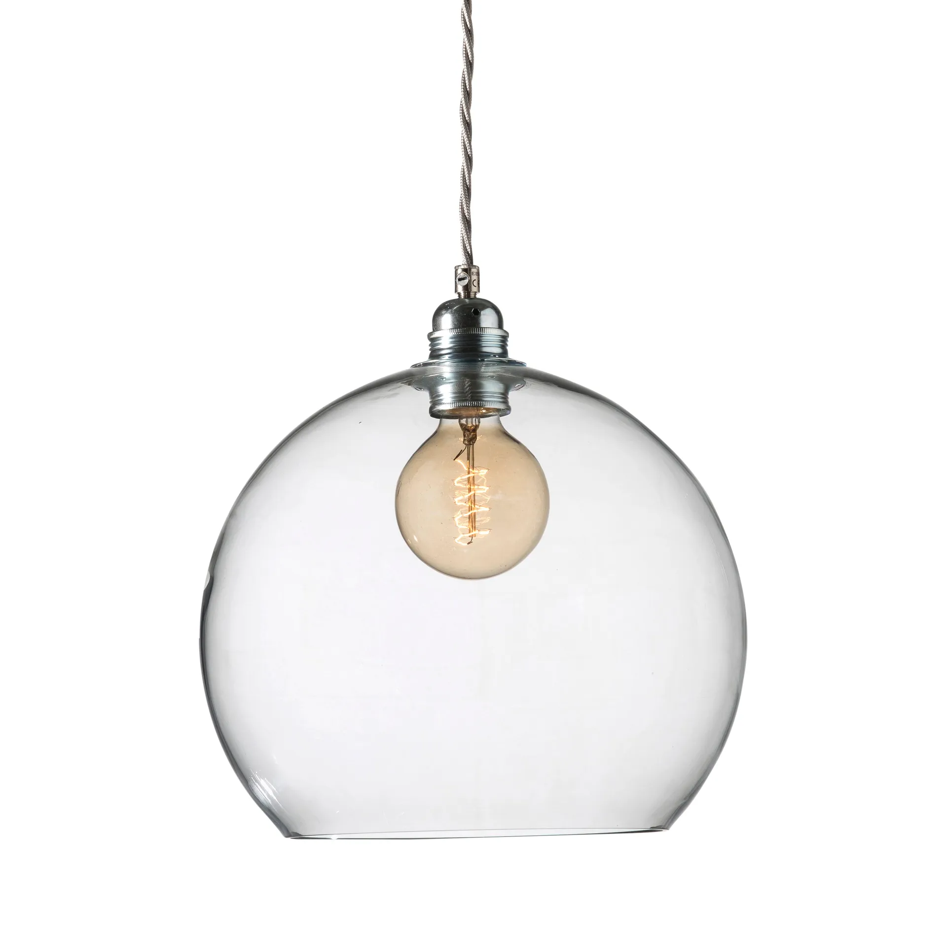 Rowan pendant lamp L, Ø 28 cm, clear, silver cord EBB & FLOW