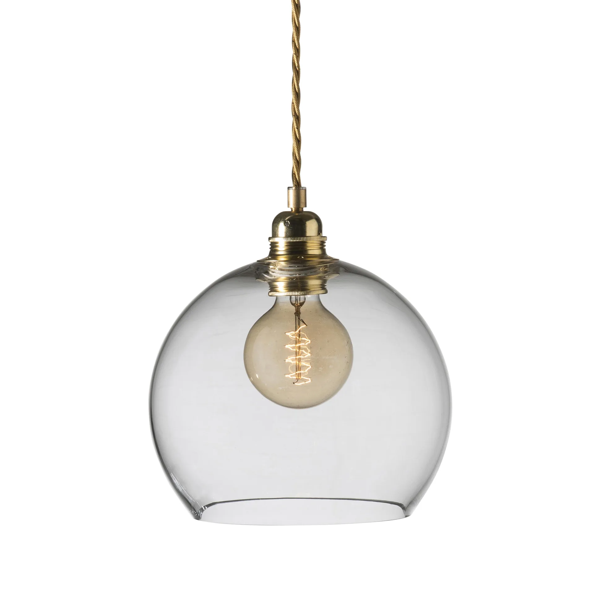 Rowan pendant lamp M, Ø 22 cm, clear, gold cord EBB & FLOW