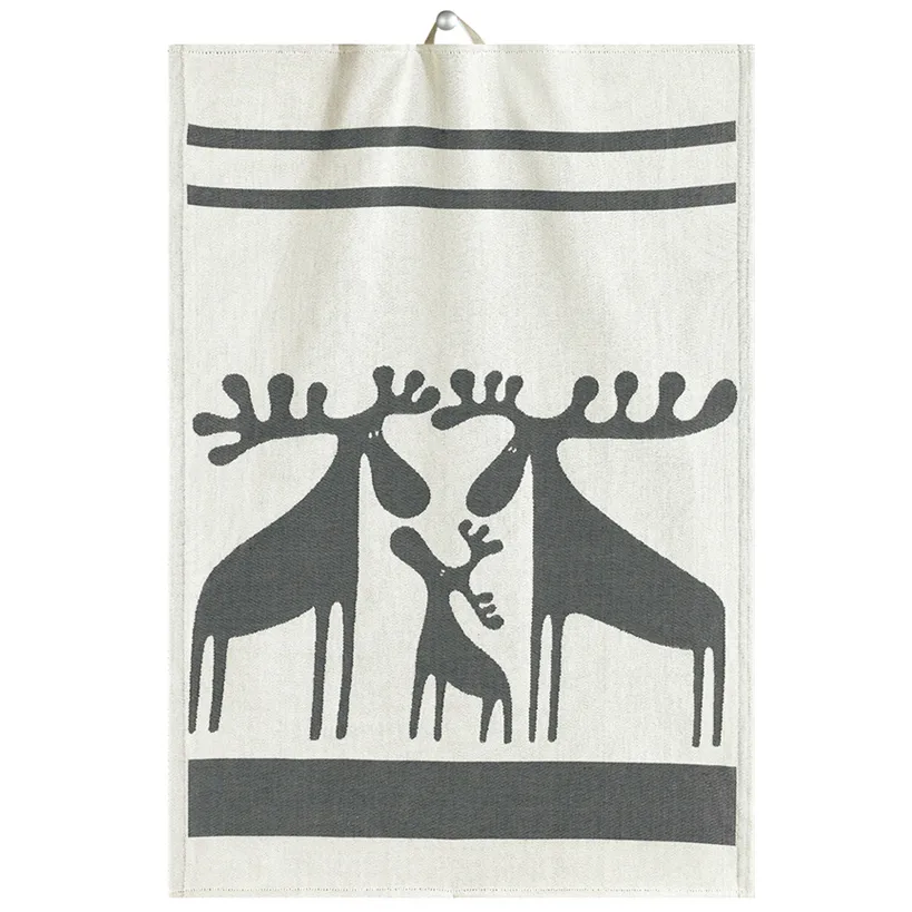 Älgfamilj kitchen towel 35x50 cm, Grey Ekelund Linneväveri