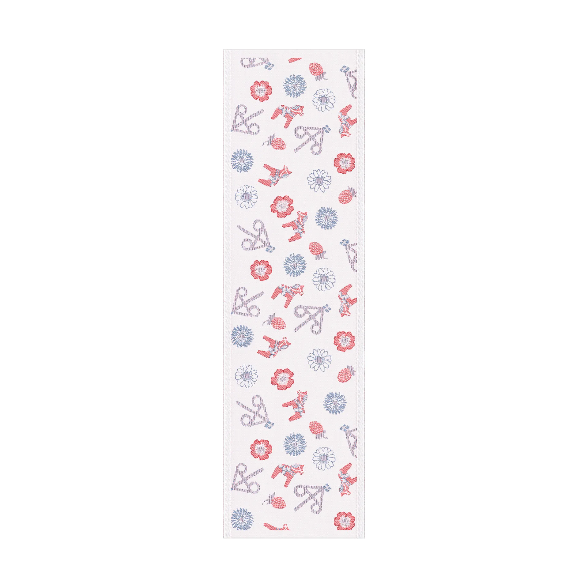 Dalasommar table runner 35x120 cm, Blue-Red Ekelund Linneväveri