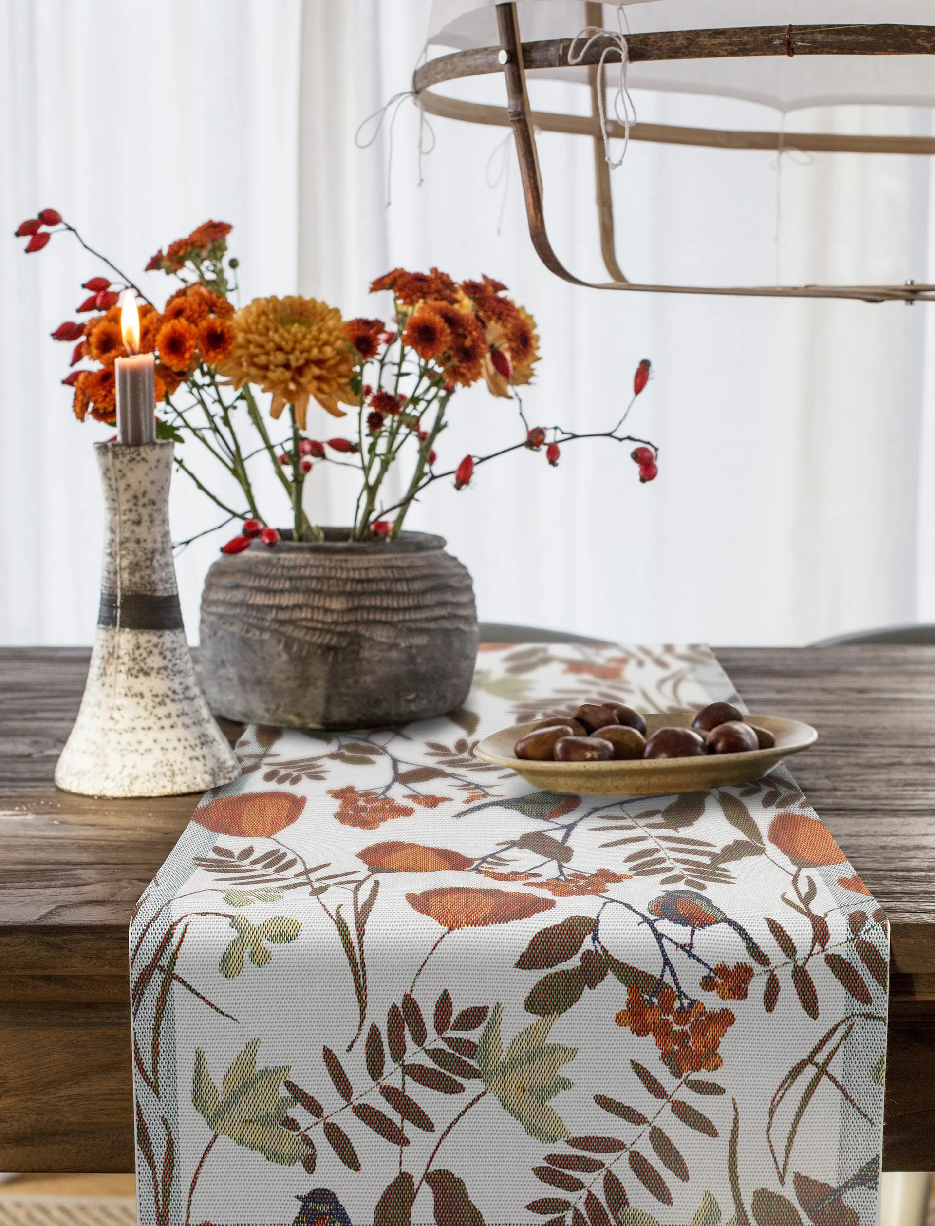 Fåglabäck table runner 35x120 cm, Brown Ekelund Linneväveri