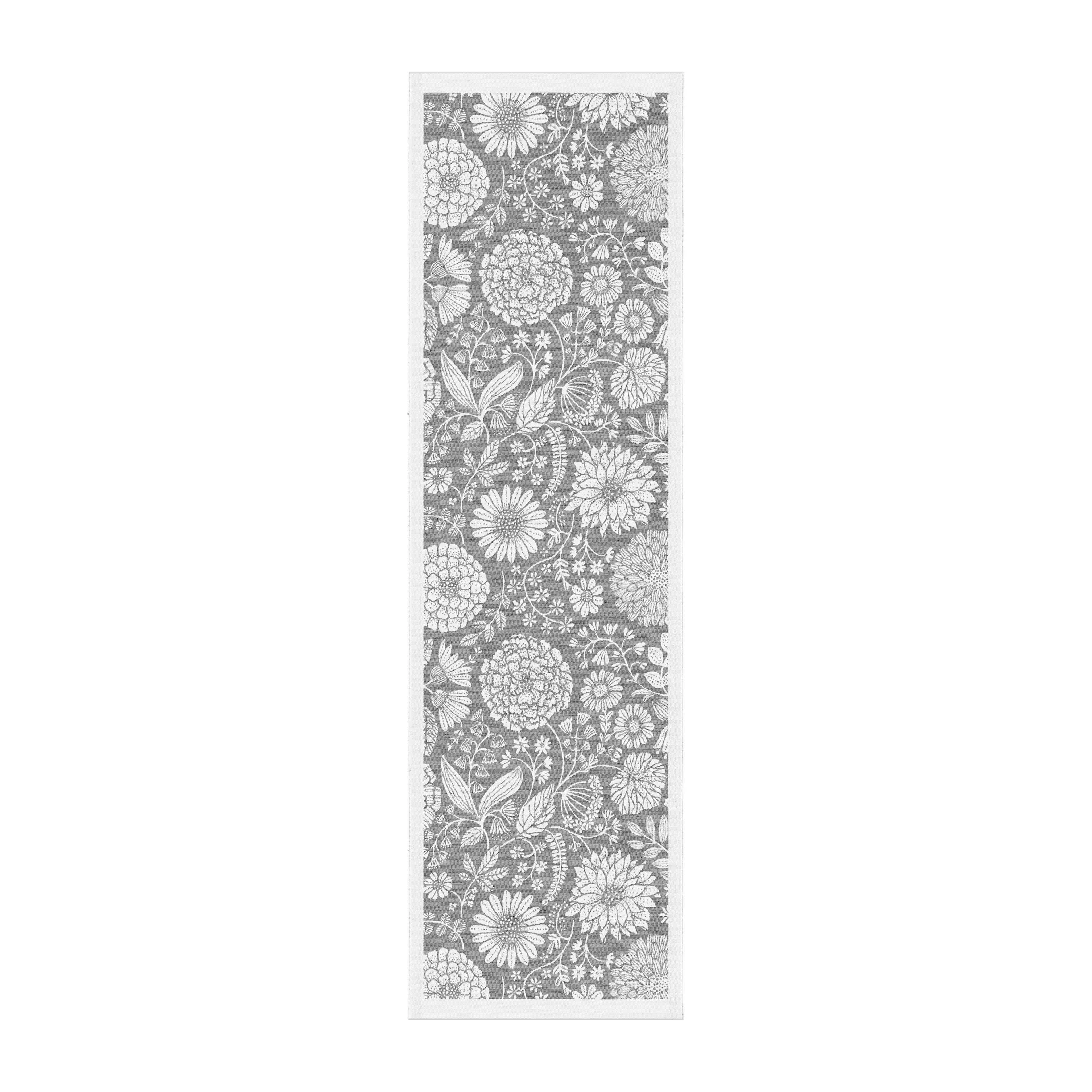 Flowering table runner 35x120 cm, grey Ekelund Linneväveri