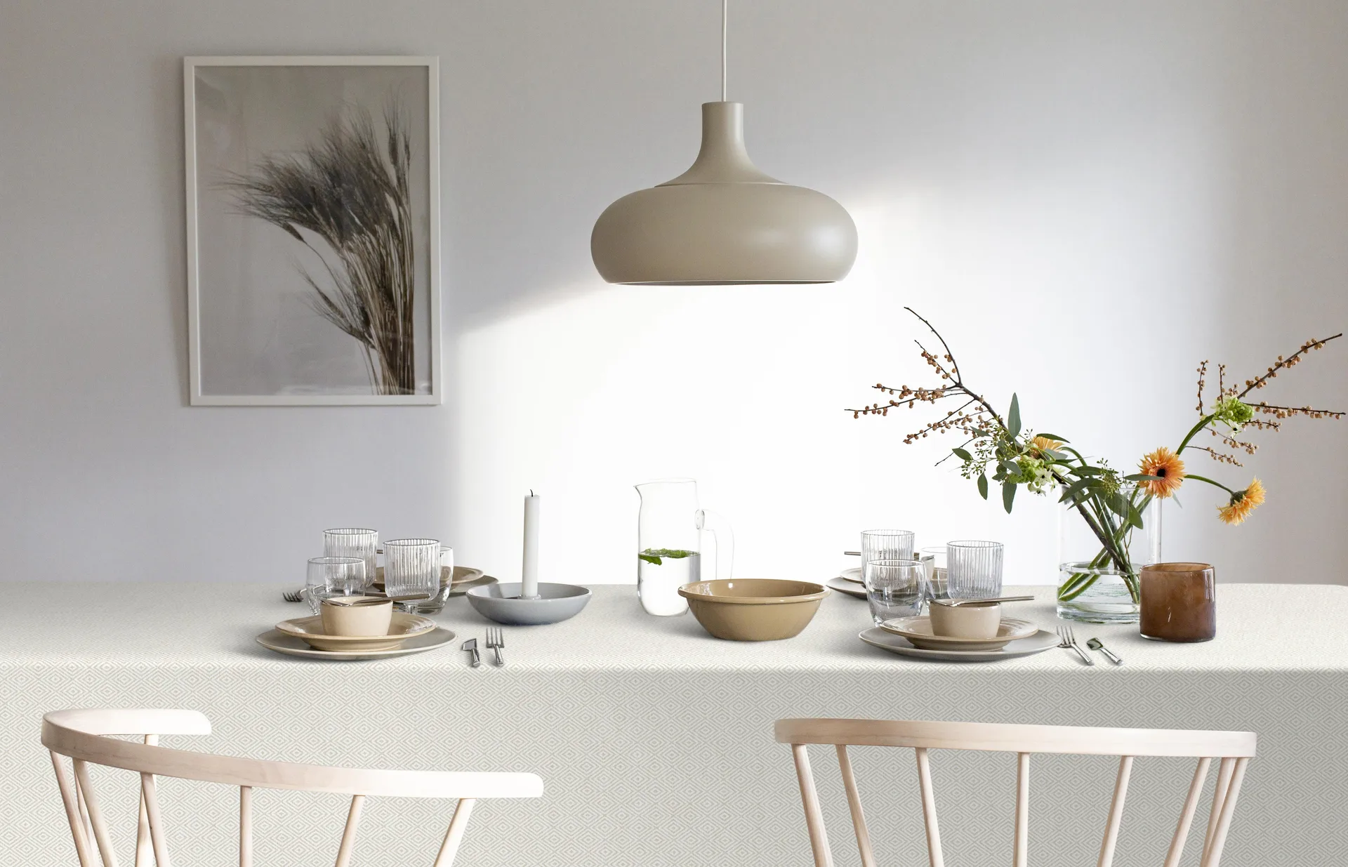 Gåsöga tablecloth unbleached, 150x300 cm Ekelund Linneväveri