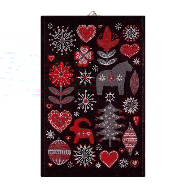 Ekelund Linneväveri Julnatt kitchen towel black | Scandinavian Design | Kitchen tea towels | Red