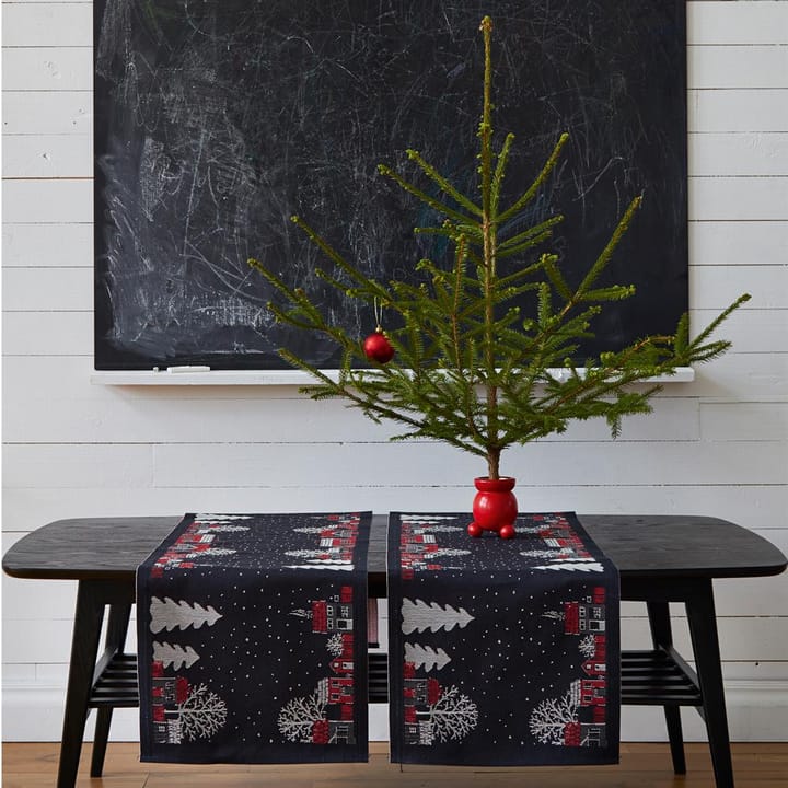 Julstad table runner, black Ekelund Linneväveri