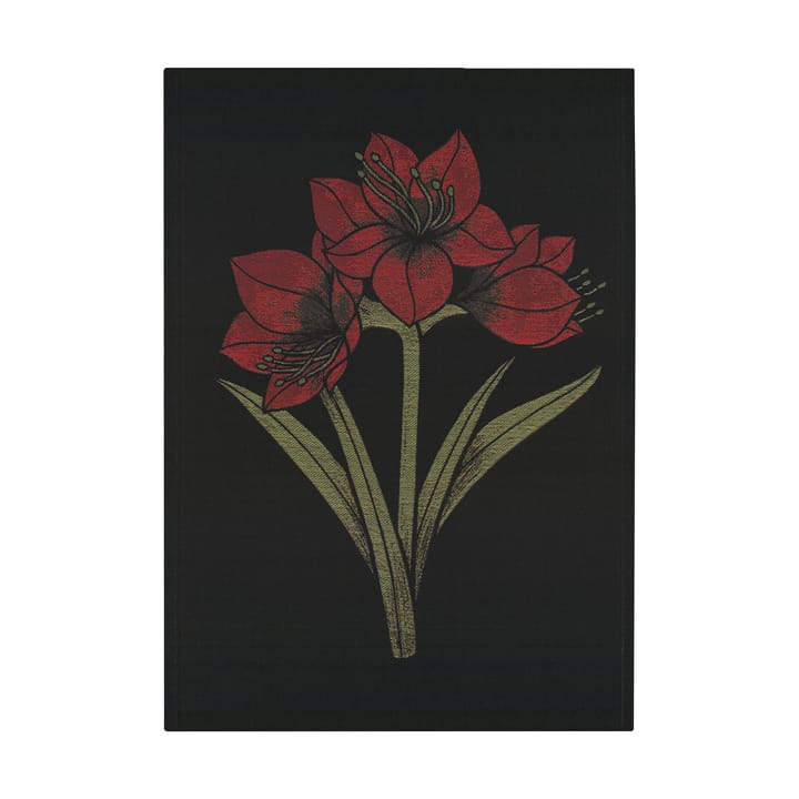 Kapamaryllis kitchen towel 48x70 cm - Black-red - Ekelund Linneväveri