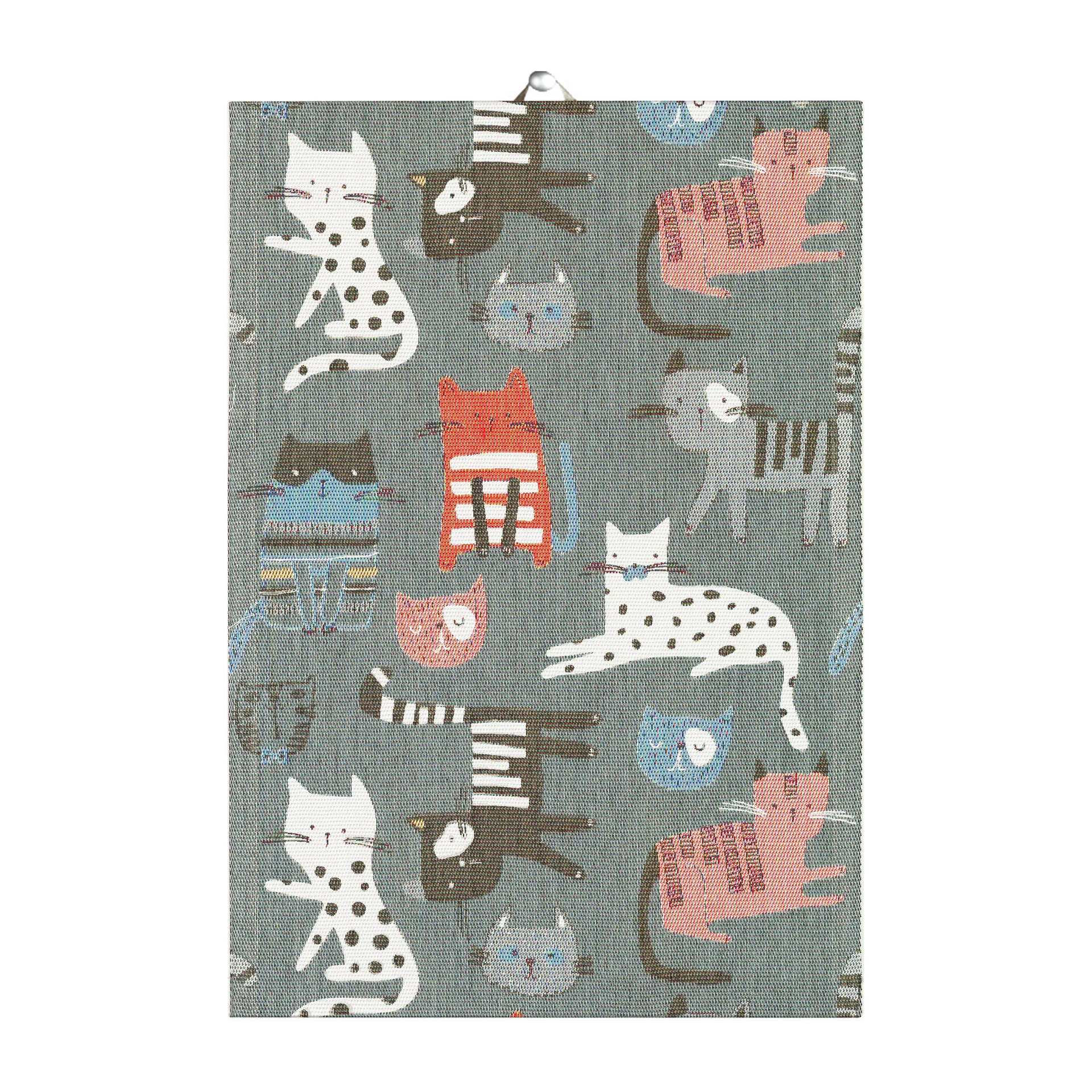 Katter kitchen towel 35x50 cm, grey Ekelund Linneväveri