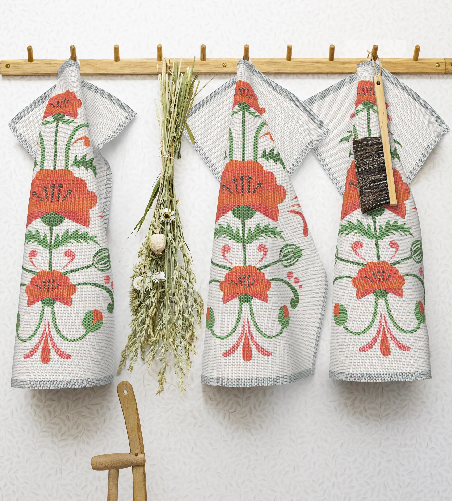 Lindas vallmo kitchen towel 40x60 cm, Orange-grey Ekelund Linneväveri