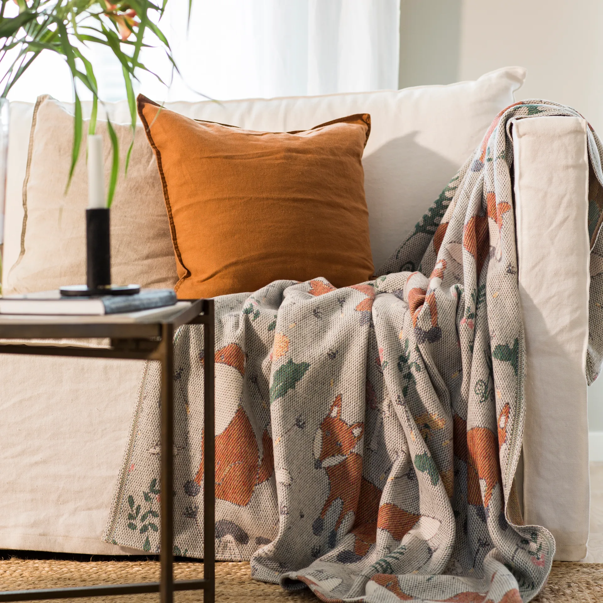 Rävar cotton throw 140x170 cm, multi Ekelund Linneväveri