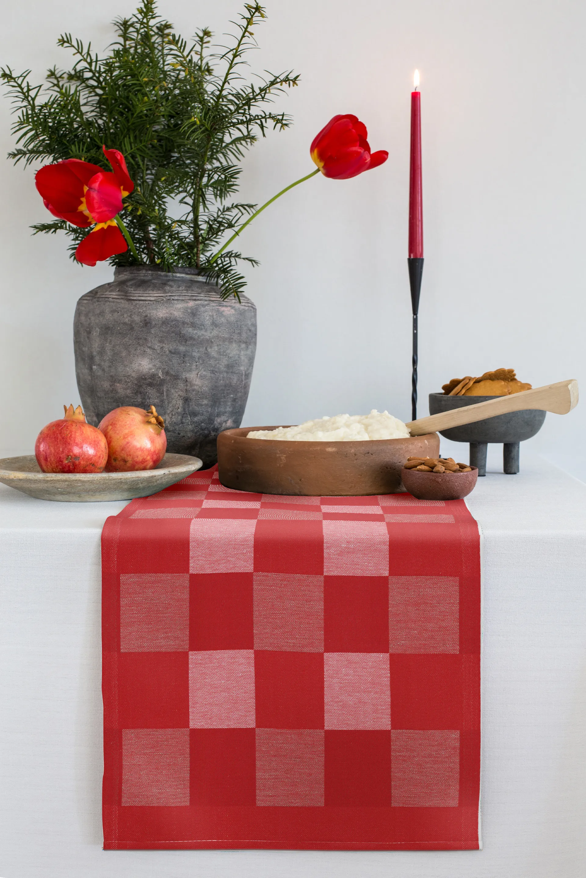 Schack runner red, 35x110 cm Ekelund Linneväveri