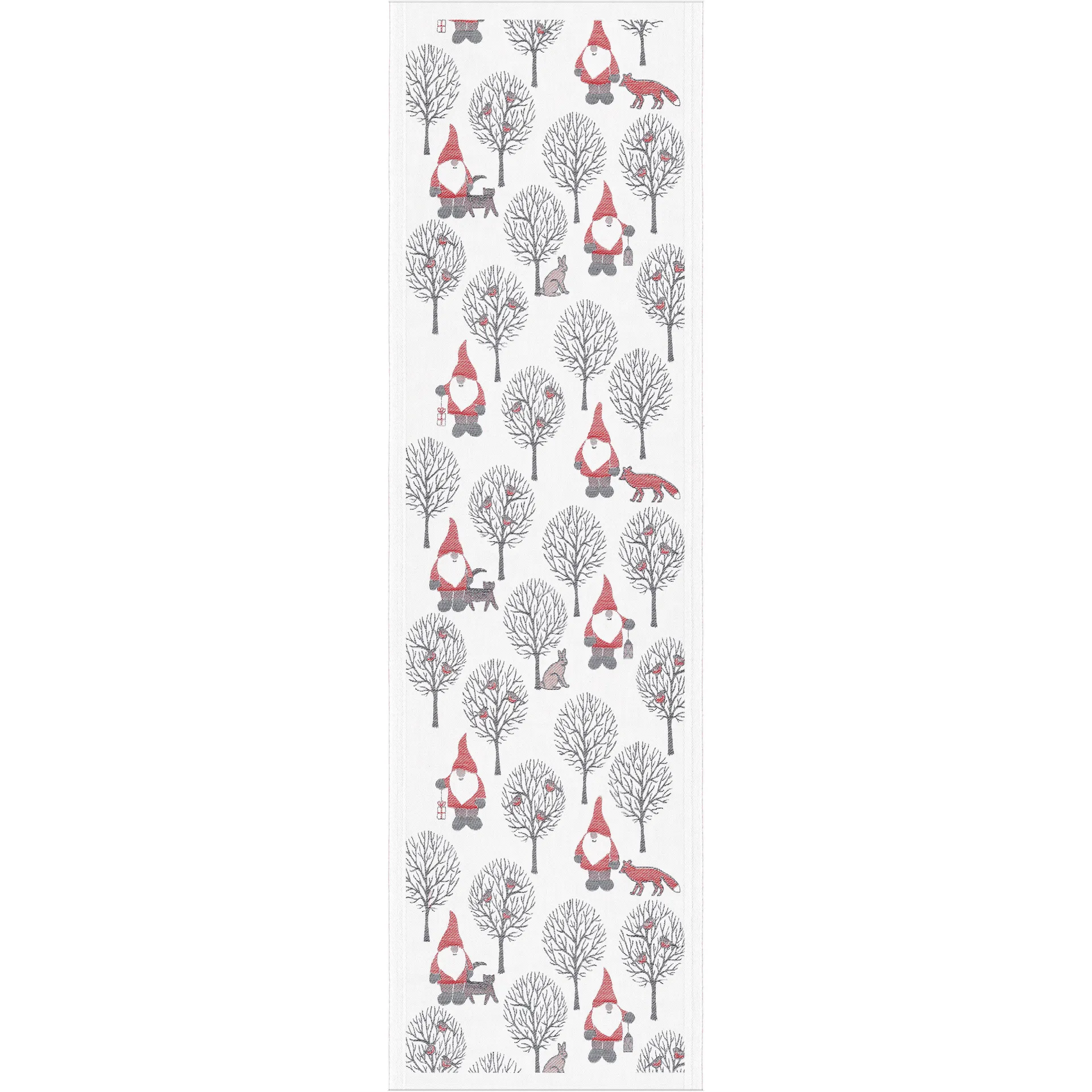 Tomteliv table runner 35x120 cm, grey-red Ekelund Linneväveri