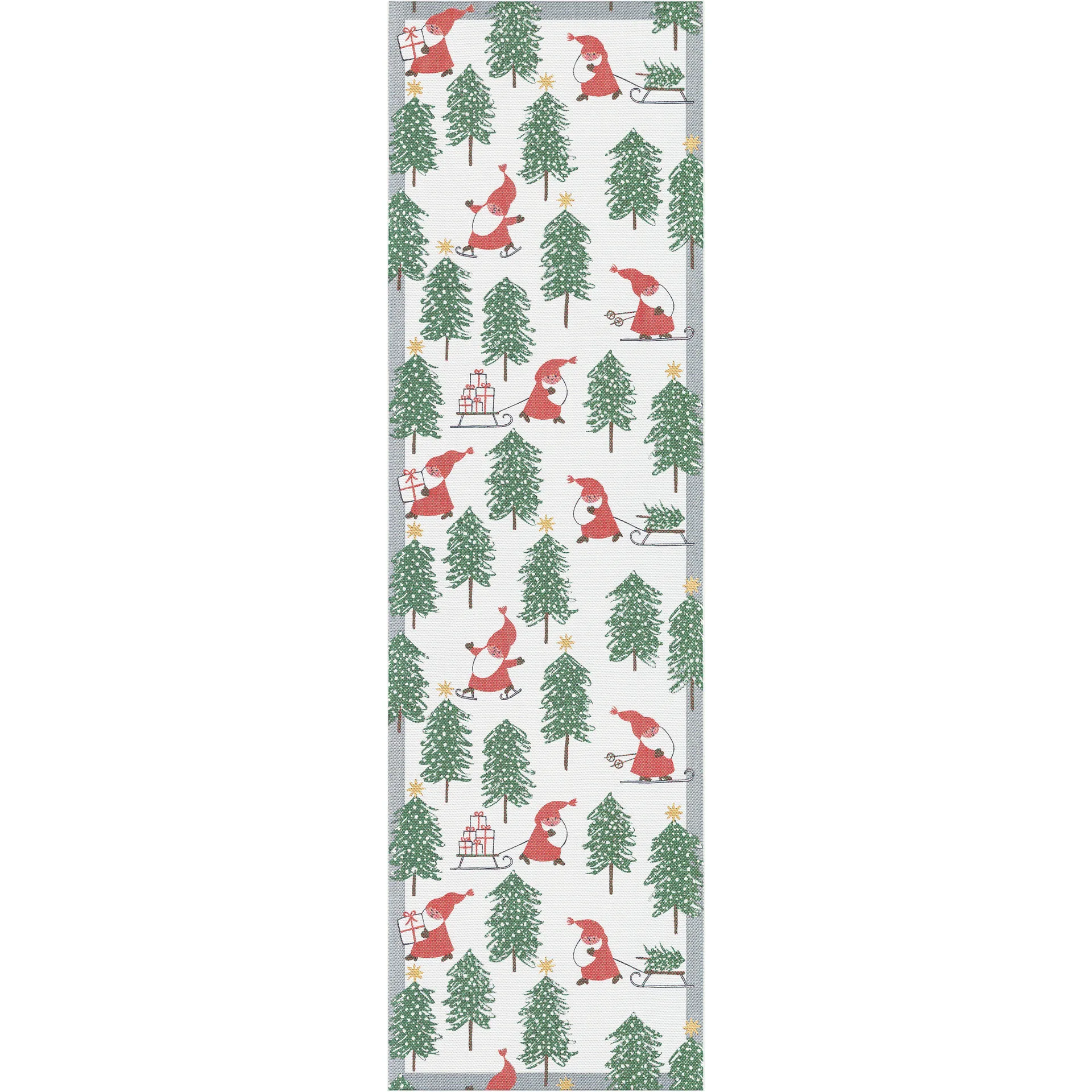 Tomtesprång table runner 35x120 cm, white-green-red Ekelund Linneväveri