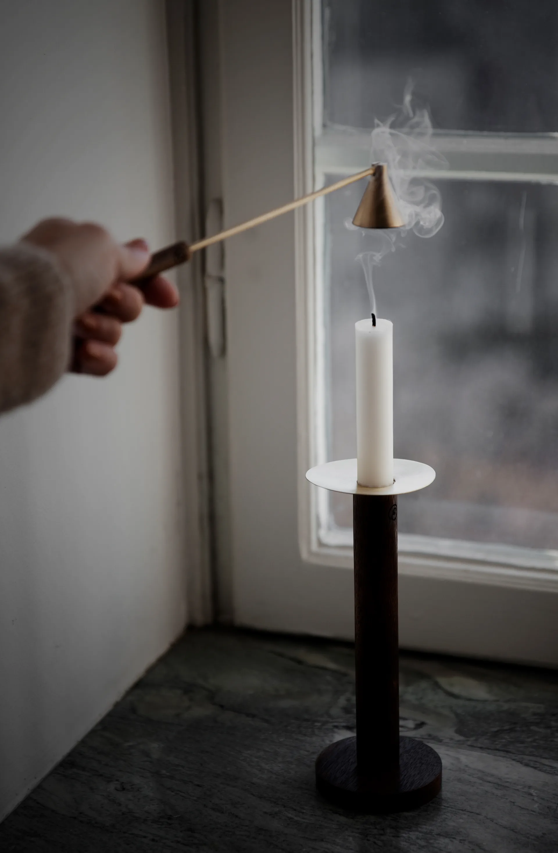 Ernst candle extinguisher, brass-wood ERNST