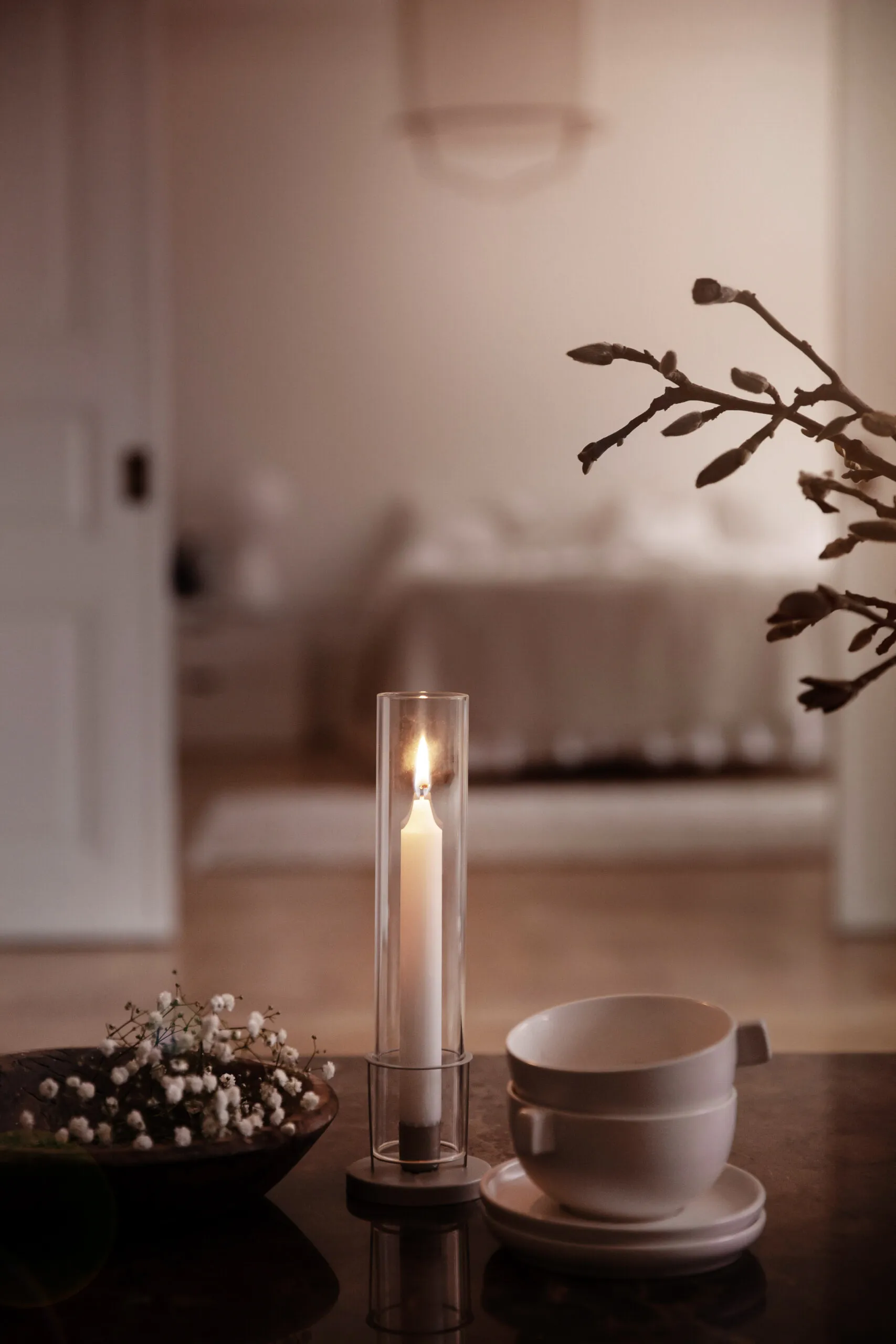 Ernst candle sticks smal glass cylinder, Beige ERNST