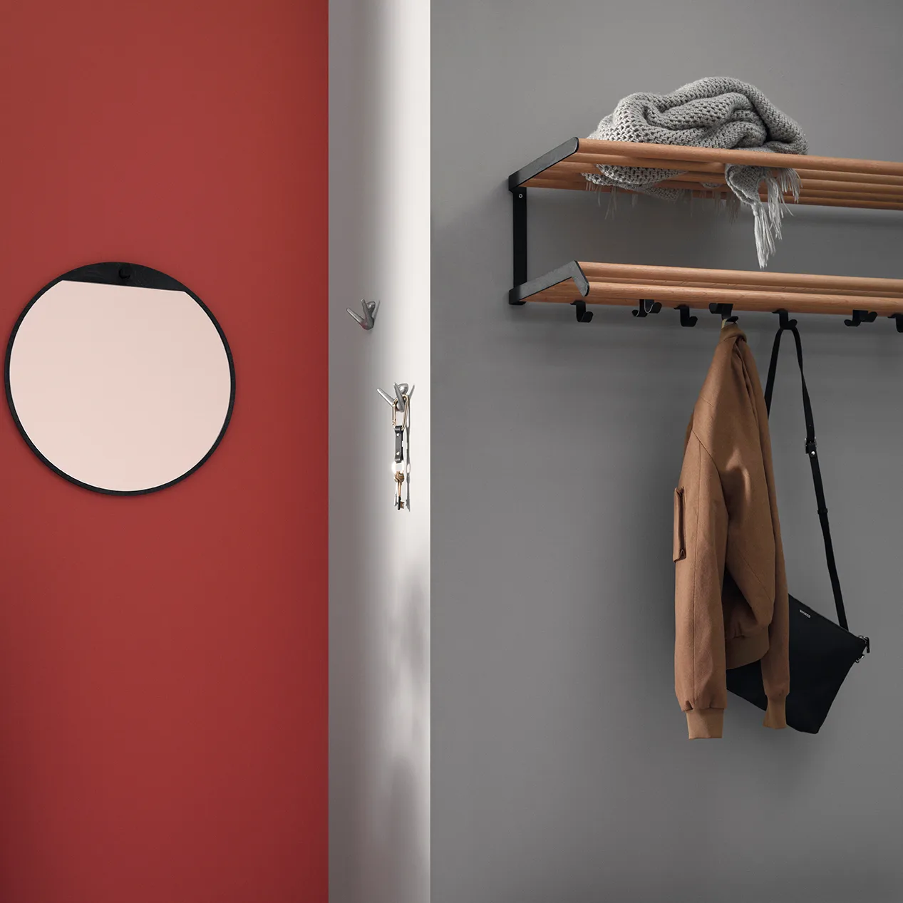 Tamburin hat shelf 60 cm, oak-black Essem Design