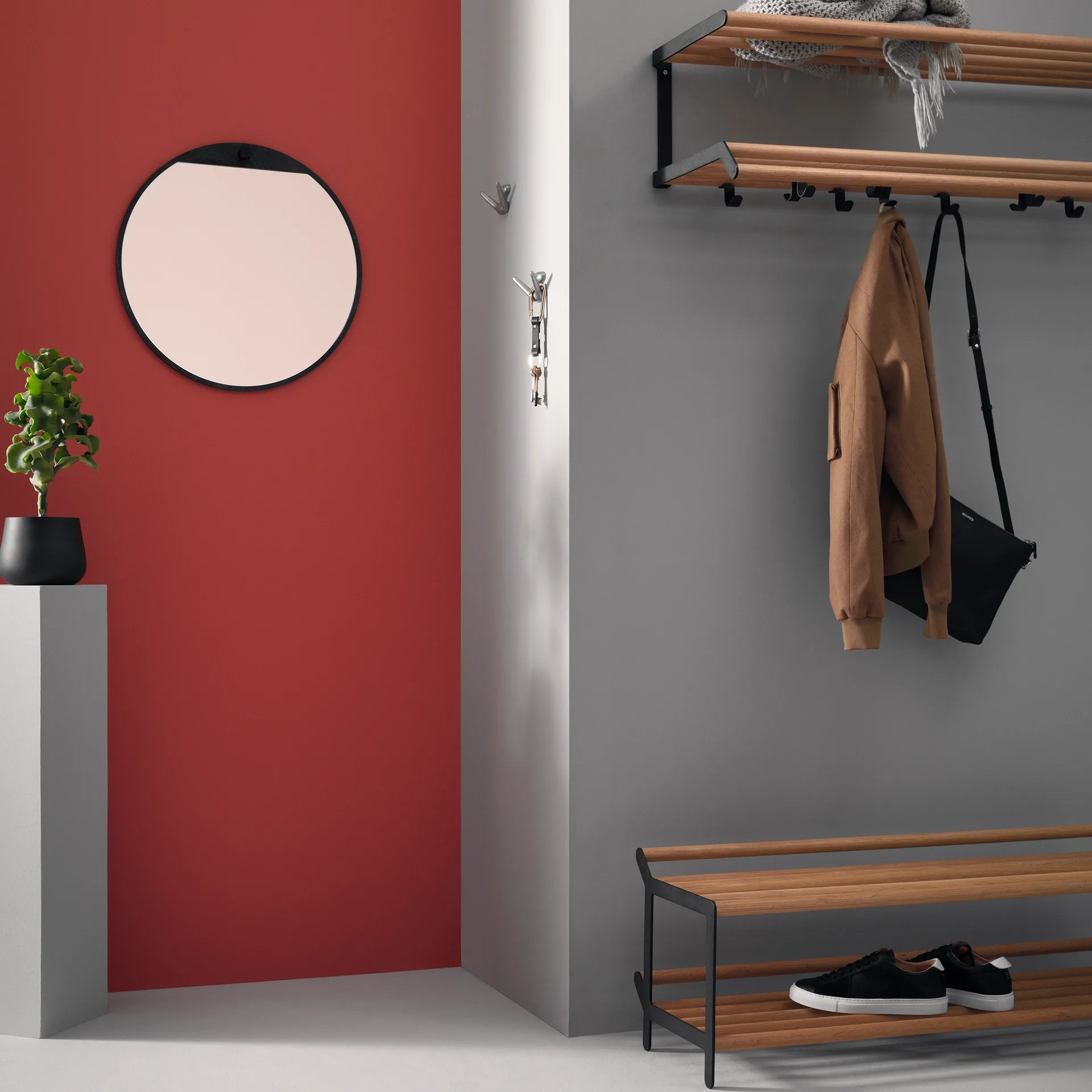 Tamburin shoe shelf 100 cm, oak-black Essem Design