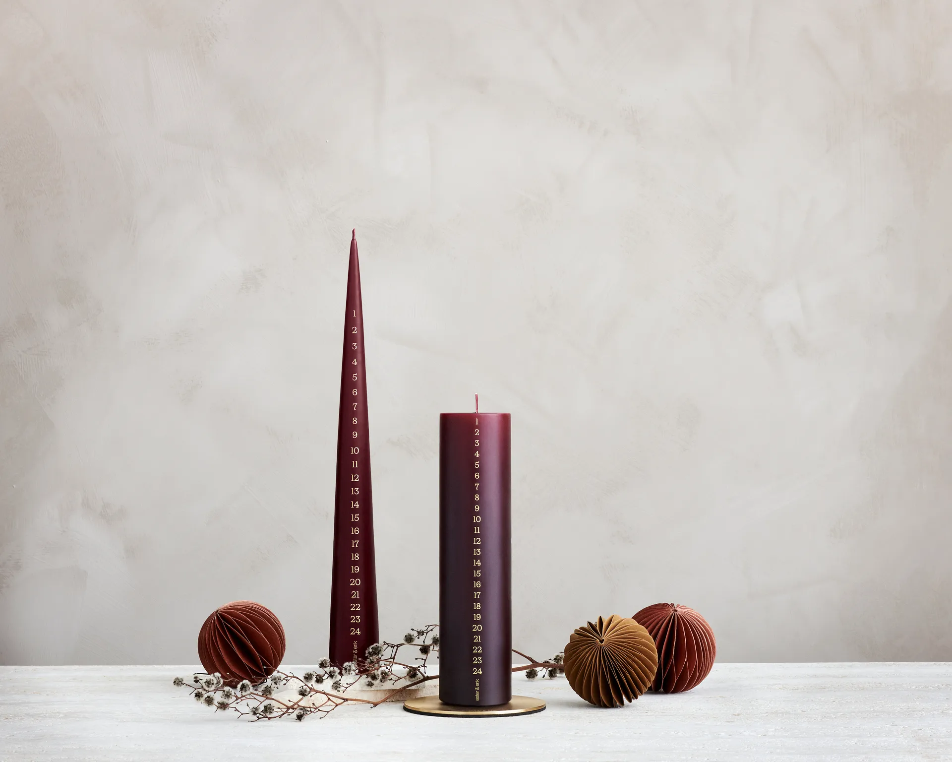 ester & erik advent candle 37 cm, 44/2 deep wine ester & erik