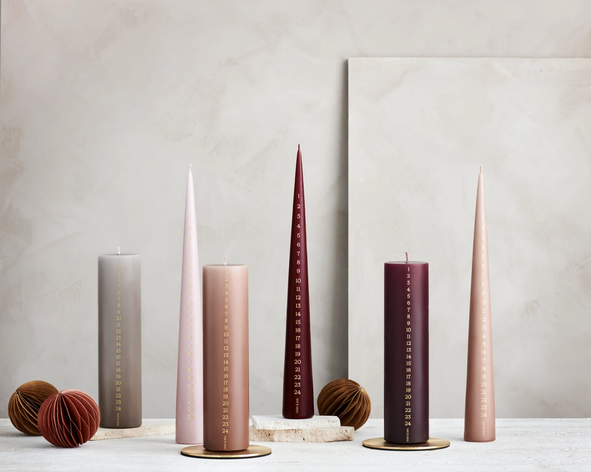 ester & erik advent candle 37 cm, 44/2 deep wine ester & erik