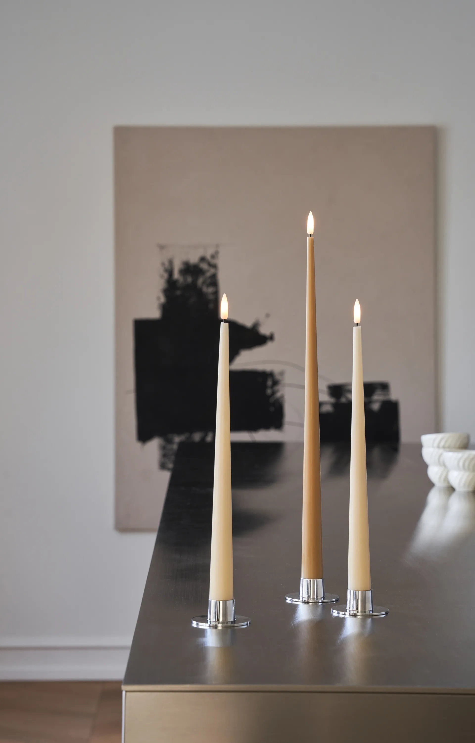 ester & erik taper candle LED 2-pack, 27 Almond butter, 40 cm ester & erik