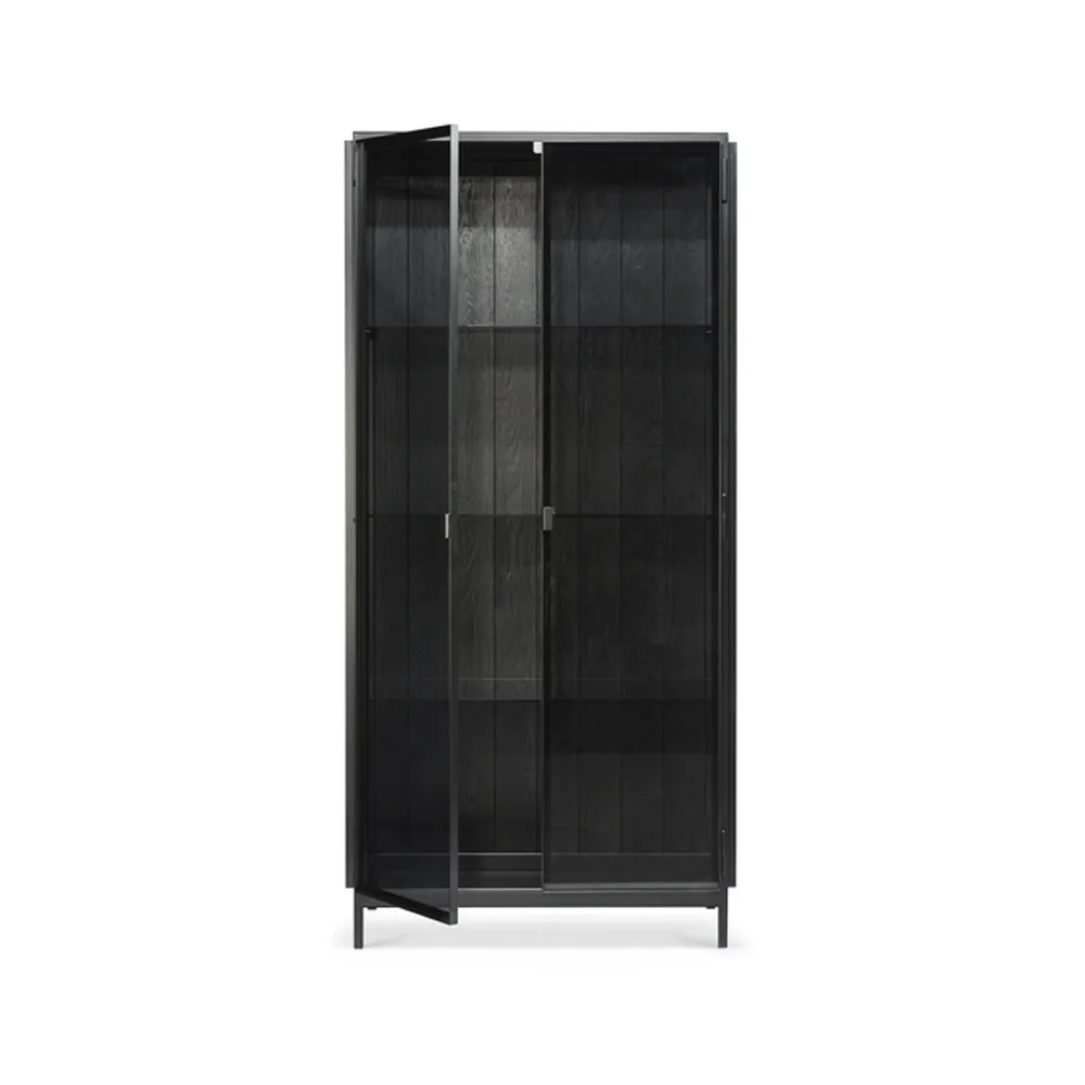 Anders display cabinet, Black 2 glass doors-Metal Ethnicraft