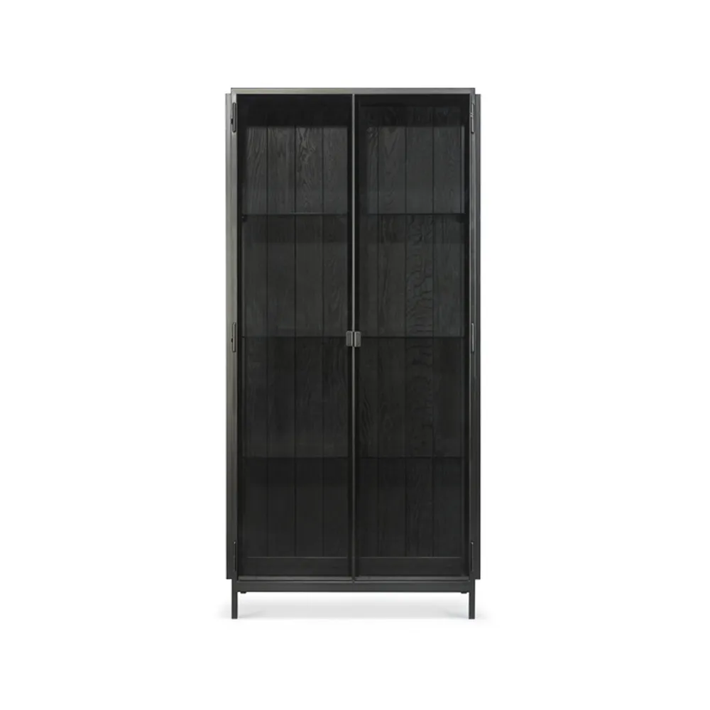 Anders display cabinet, Black 2 glass doors-Metal Ethnicraft