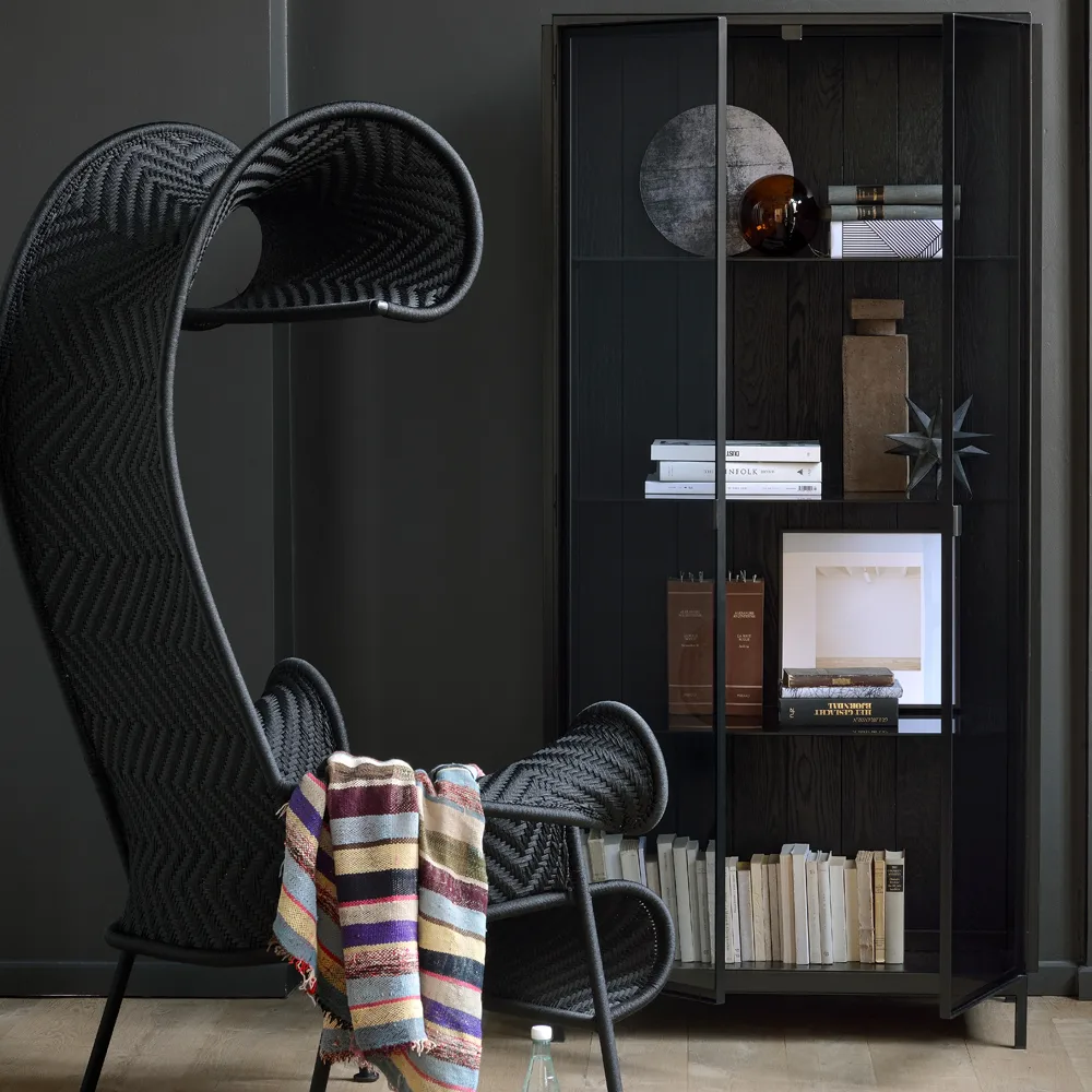 Anders display cabinet, Black 2 glass doors-Metal Ethnicraft