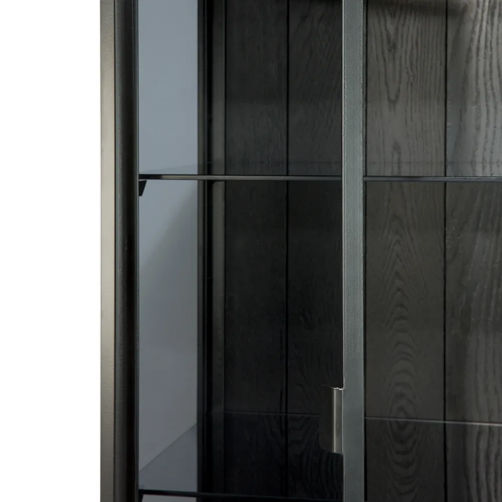 Anders display cabinet, Black 2 glass doors-Metal Ethnicraft