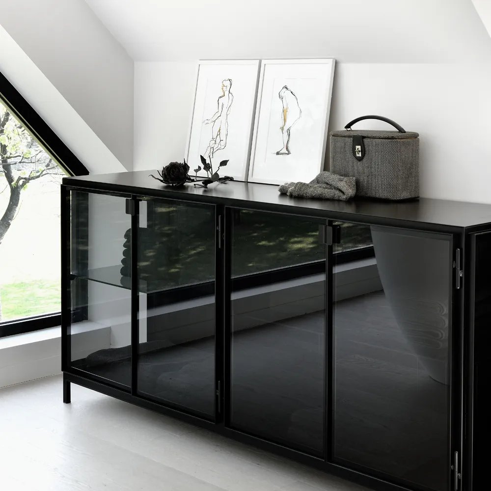 Anders sideboard, Black 2 glass doors metal Ethnicraft