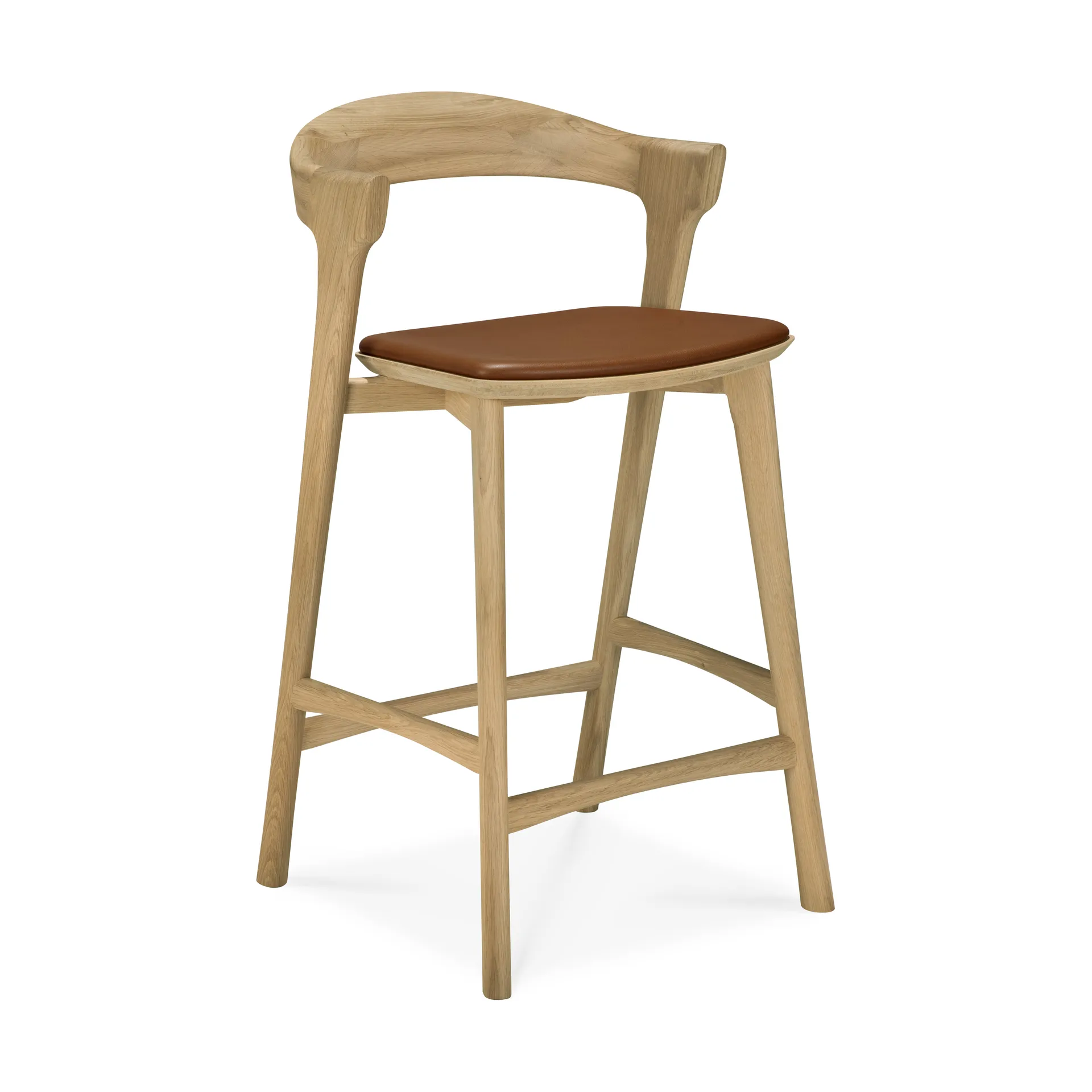 Beech bar stool, Lacquered oak–leather Cognac, 65 cm Ethnicraft