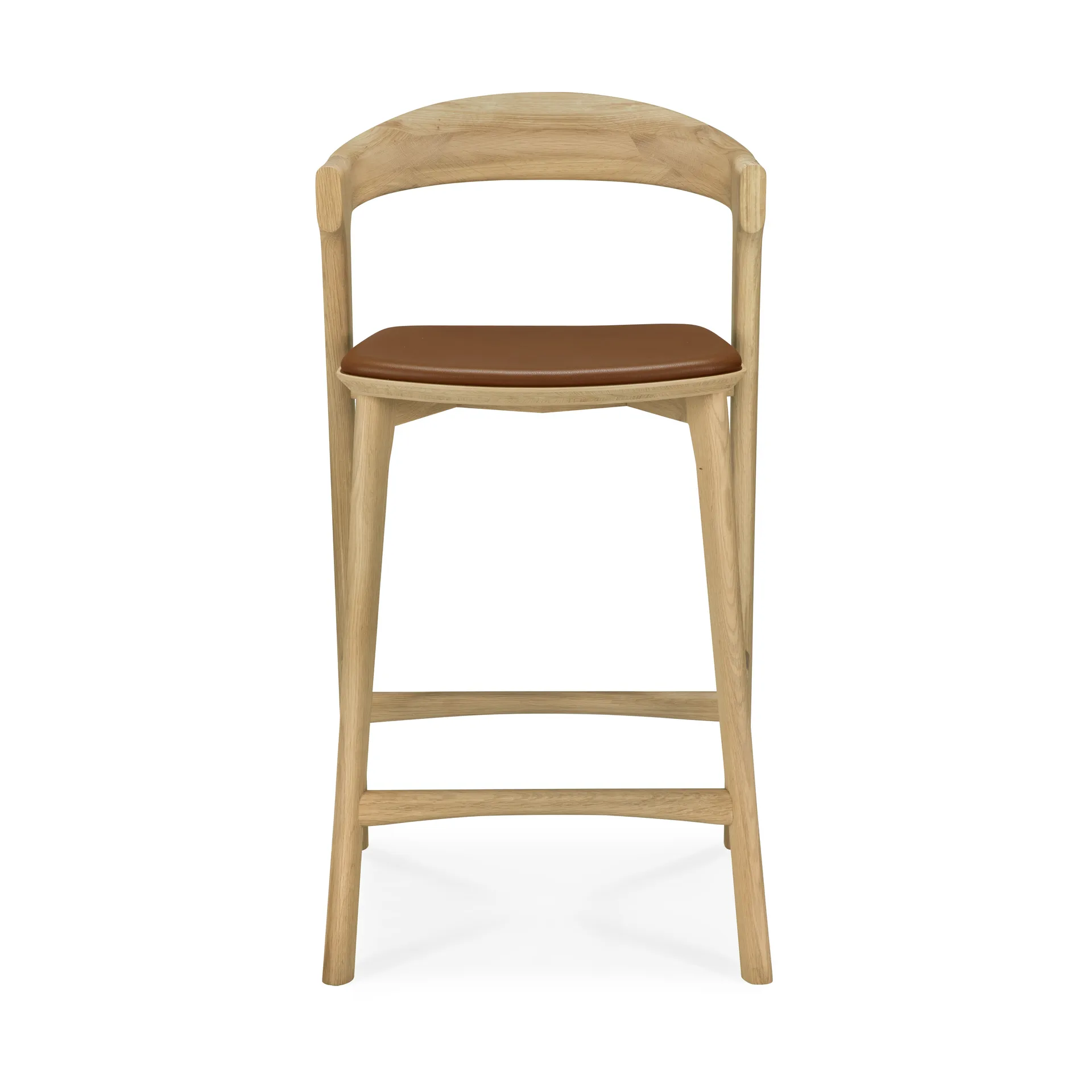 Beech bar stool, Lacquered oak–leather Cognac, 65 cm Ethnicraft