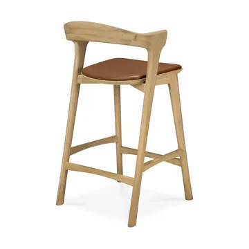 Beech bar stool - Lacquered oak–leather Cognac, 65 cm - Ethnicraft