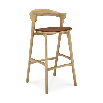 Beech bar stool - Lacquered oak–leather Cognac, 75 cm - Ethnicraft