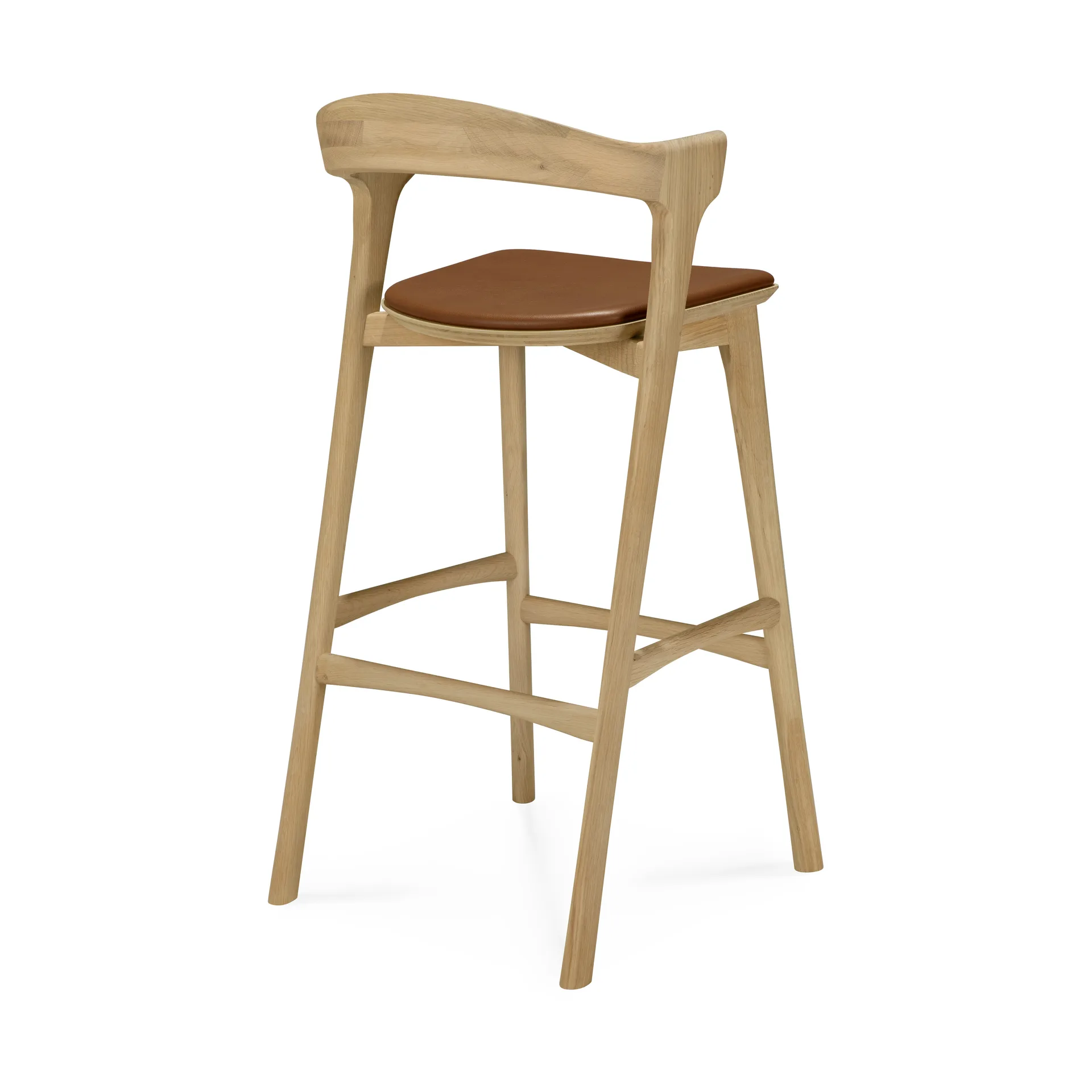 Beech bar stool, Lacquered oak–leather Cognac, 75 cm Ethnicraft