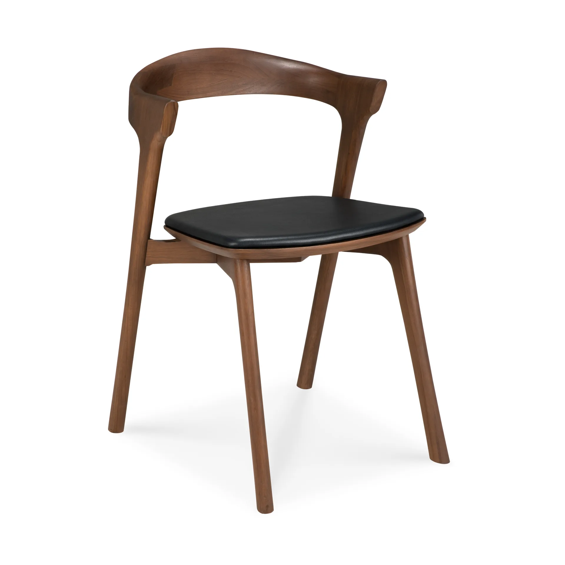 Beech dining chair, Brown teak-black leather Ethnicraft