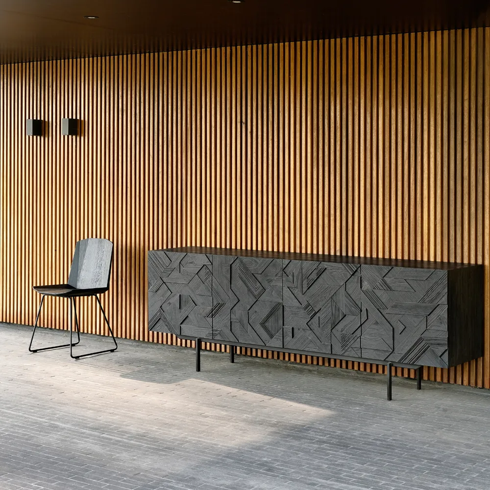 Graphic sideboard, Teak black 3 doors Ethnicraft