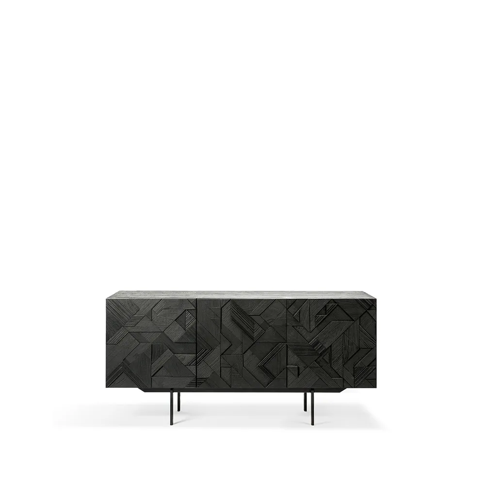 Graphic sideboard, Teak black 3 doors Ethnicraft