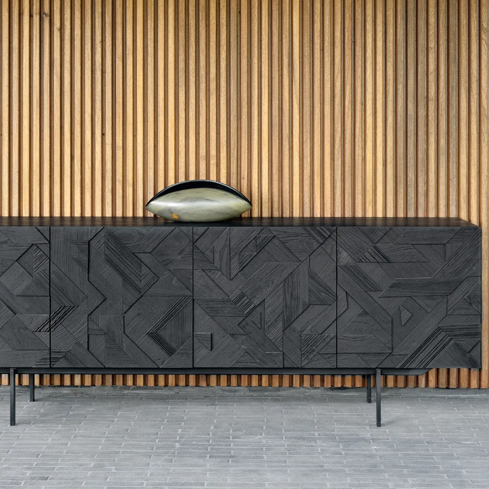 Graphic sideboard, Teak black 3 doors Ethnicraft