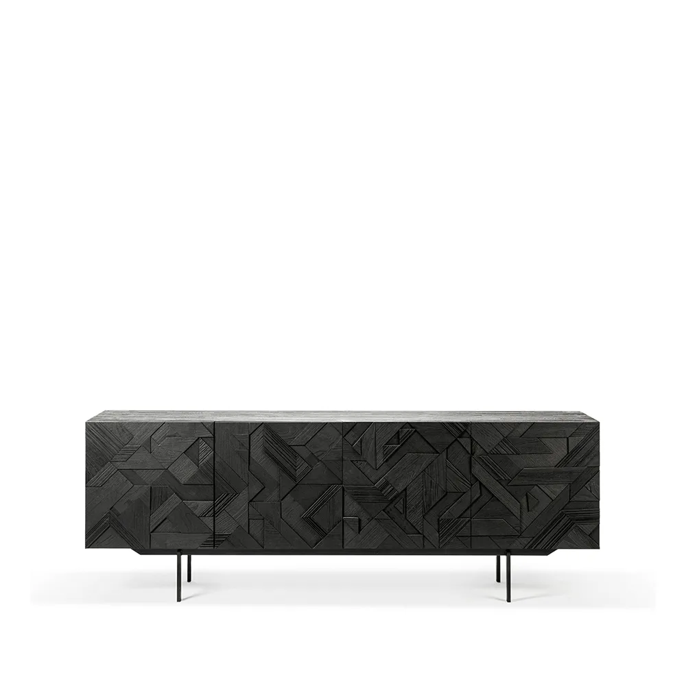 Graphic sideboard, Teak black 4 doors Ethnicraft