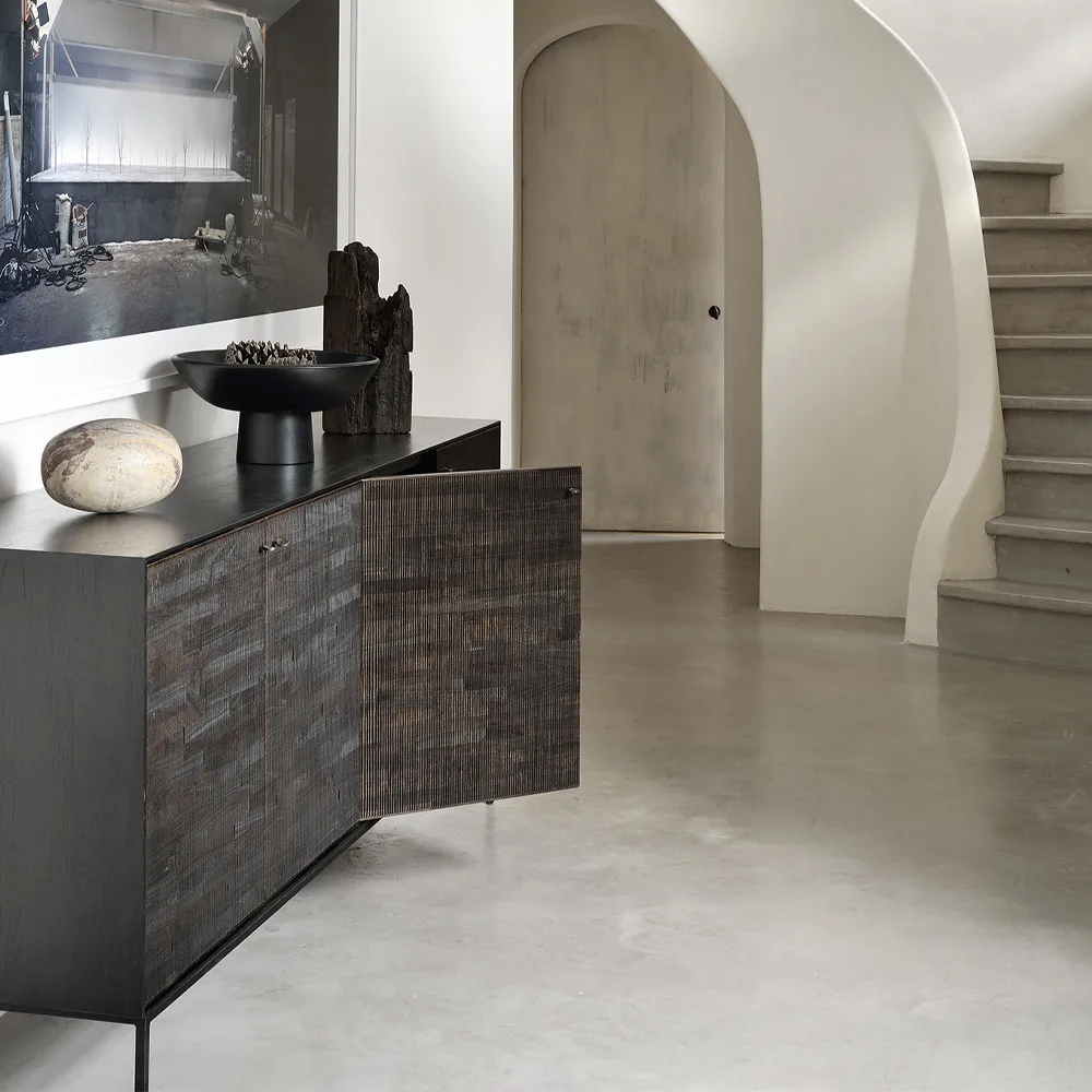 Grooves sideboard, Black 4 doors Ethnicraft