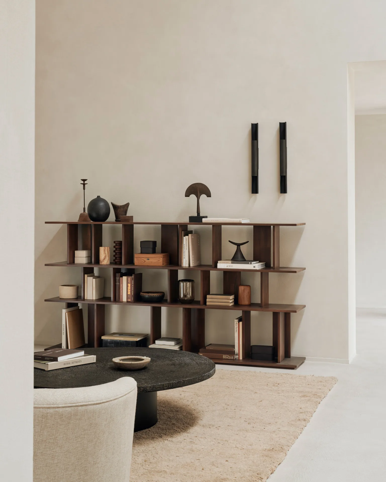 Irregular shelf, Dark stained teak large Ethnicraft